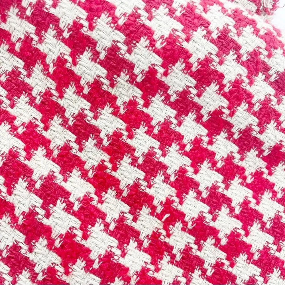Zara Houndstooth Women's Tweed Textured Lapel Collar Coat Jacket‎ in Red Size XS